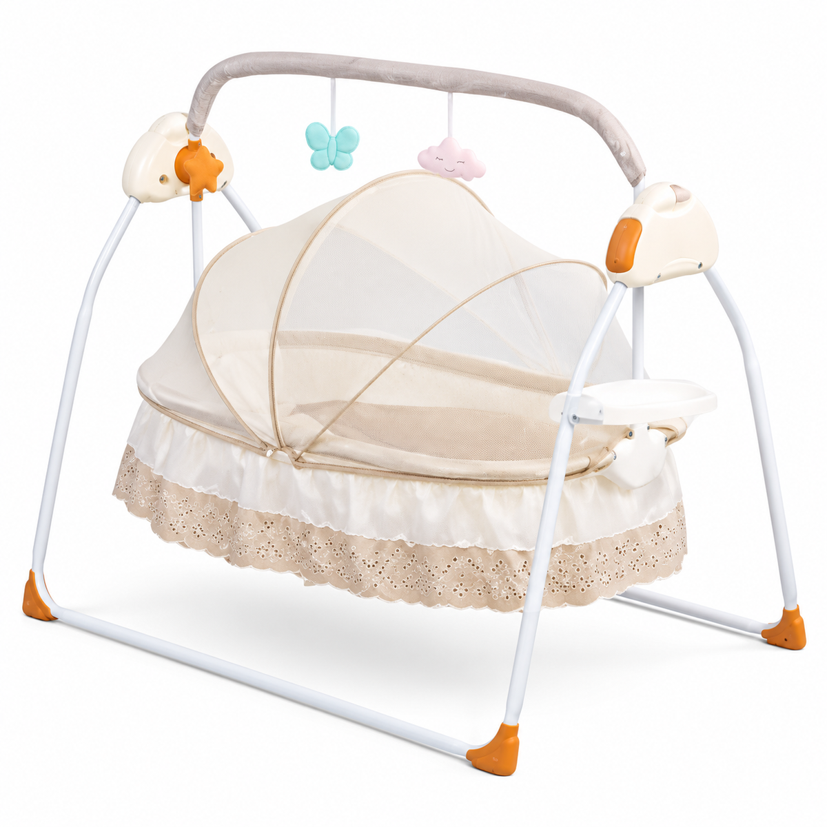 Electric Baby Cradle with 5-Speed Rocking, Bluetooth Music and Mosquito Net