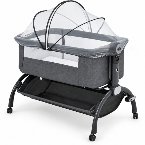 Garvee Gray Bedside Baby Bassinet with Canopy and Storage Basket