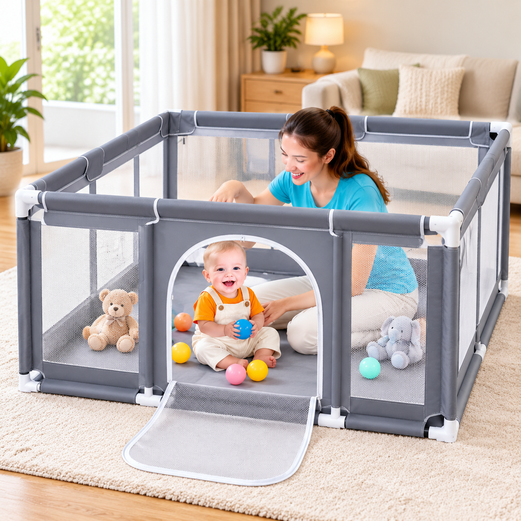 Extra Large Baby Playpen, 47.2 x 47.2 Inch Portable Play Yard with Breathable Mesh