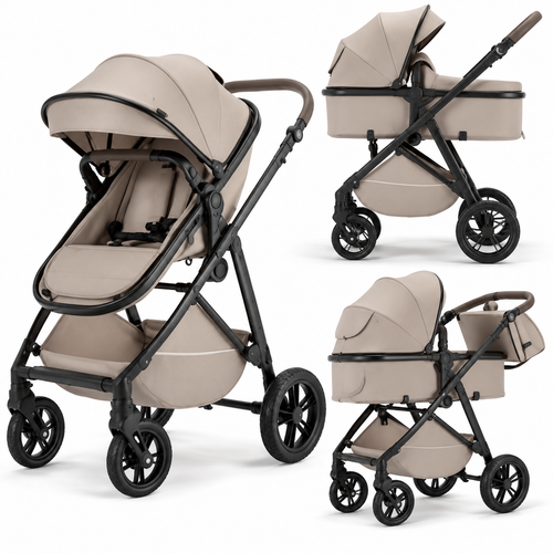2-in-1 Baby Stroller and Pram with Adjustable Canopy, Foldable Design and Mom Bag